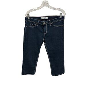 Piper & Blue Dark Wash White Stitch Denim Capri Jeans Size 13 Stretch Casual